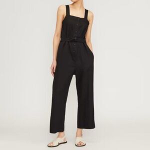 Everlane The Linen Picnic Straight Leg Square Neck Jumpsuit Washed Black 4